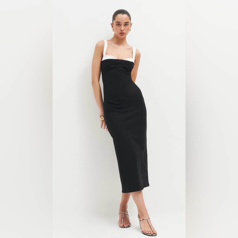 Reformation Black Midi Dress with White Trim